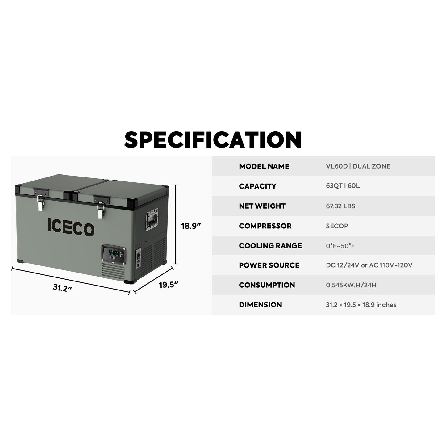 VL60 Dual Zone Metal Freezer with Cover | ICECO | 60LT