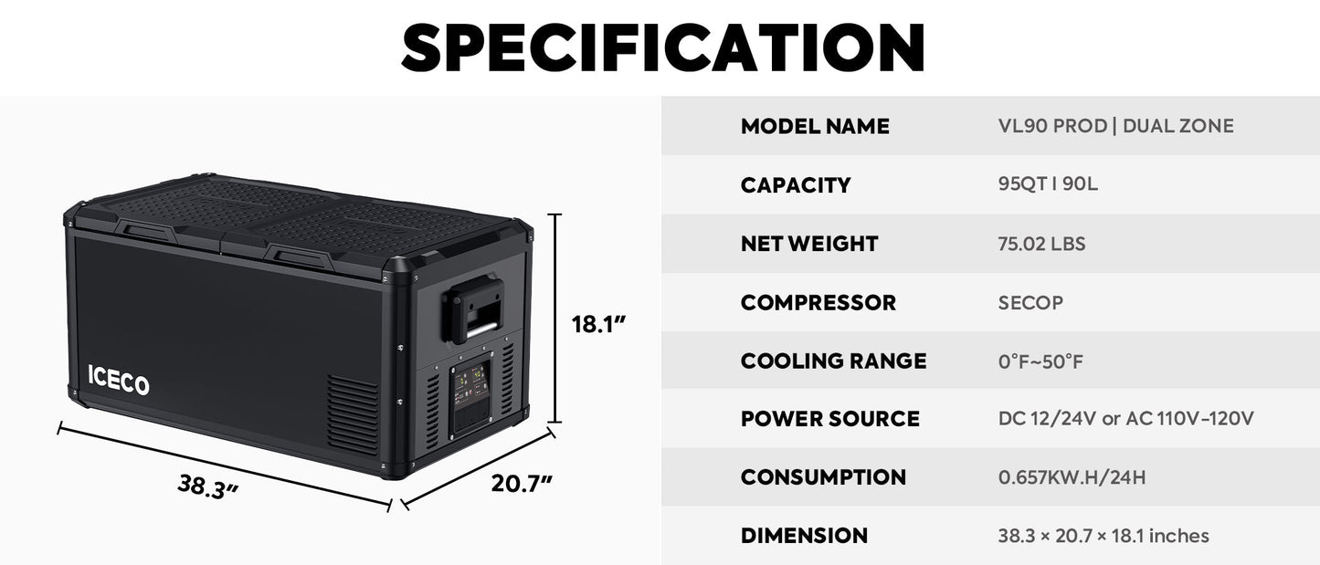 VL90ProD Dual Zone Freezer | ICECO | 90 LT