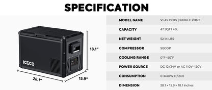 VL45ProS Single Zone Portable Freezer | ICECO | 45 LT